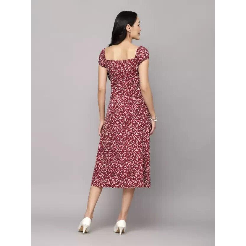 Women A-line Floral Print Maroon, White Dress Top Tunic Crepe Western Dress VF-1806