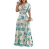 Summer new European, American, fashion temperament party printed V-neck waist slim-fitting long dress