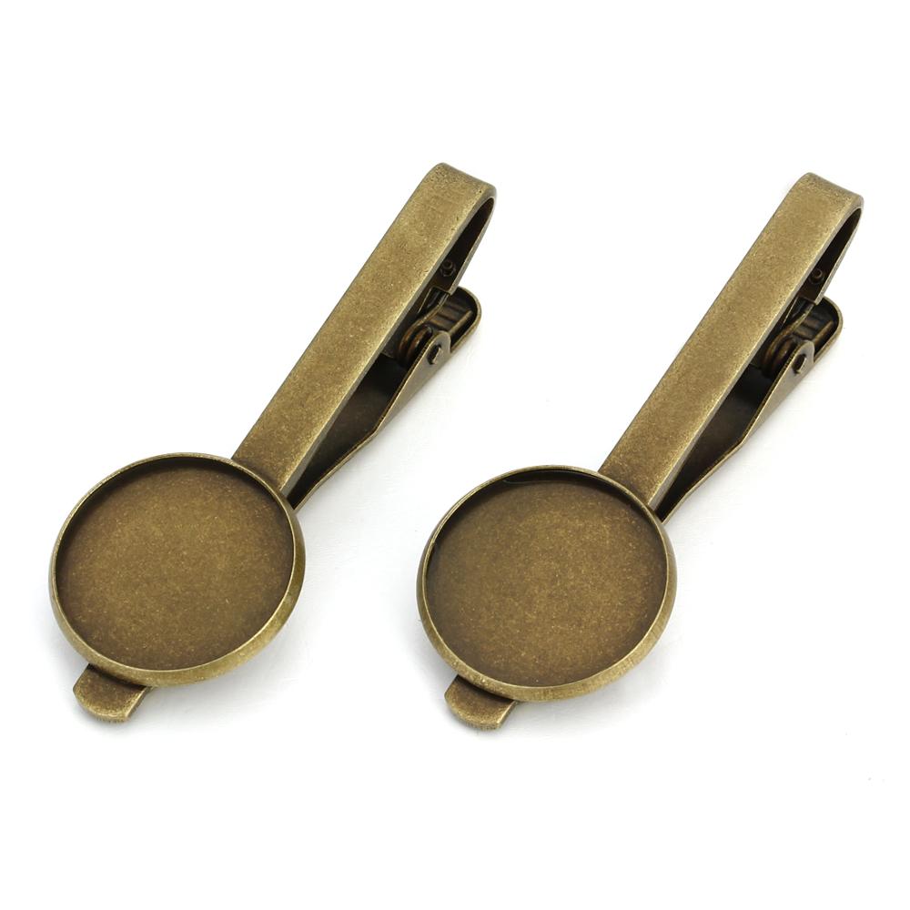 A Pair  Tie Clip Setting Blank Tray Bezel Bases 16mm 18mm 20mm Fit Round Cabochons Cameo Base Silver Color DIY Making Findings