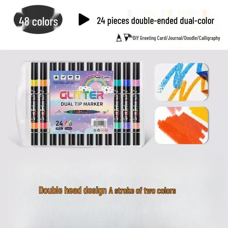 Dual-Tip Glitter Marker Pens for Kids  Art & DIY Projects Double-Ended Glitter Soft Tip Marker Pen