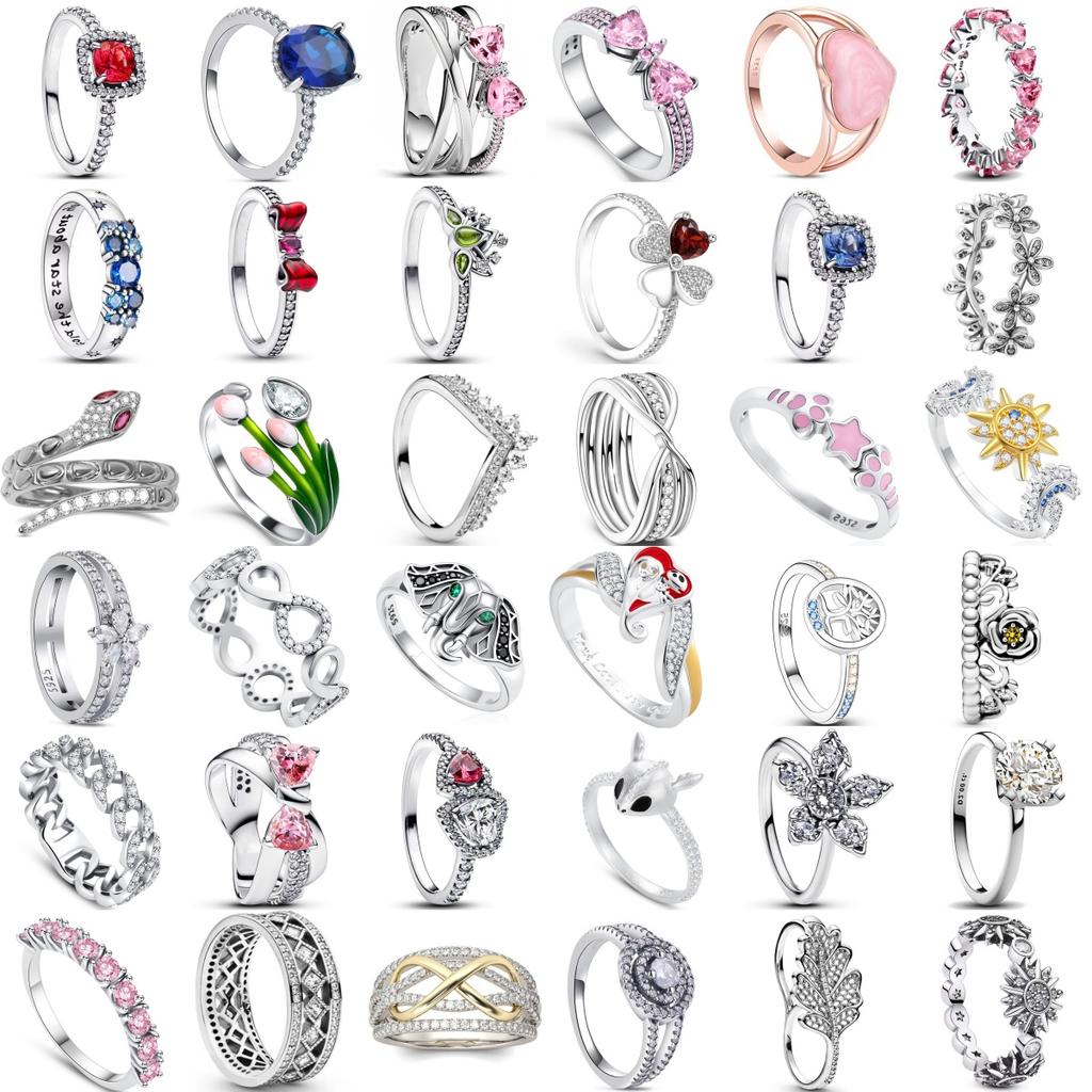 Boże Narodzenie Srebro 925 Korona Serce Kwiat Skrzydło Cyrkon Błyszczące Pierścionki Dla Kobiet Biżuteria Fine Jewelry ślub Rocznica Prezenty