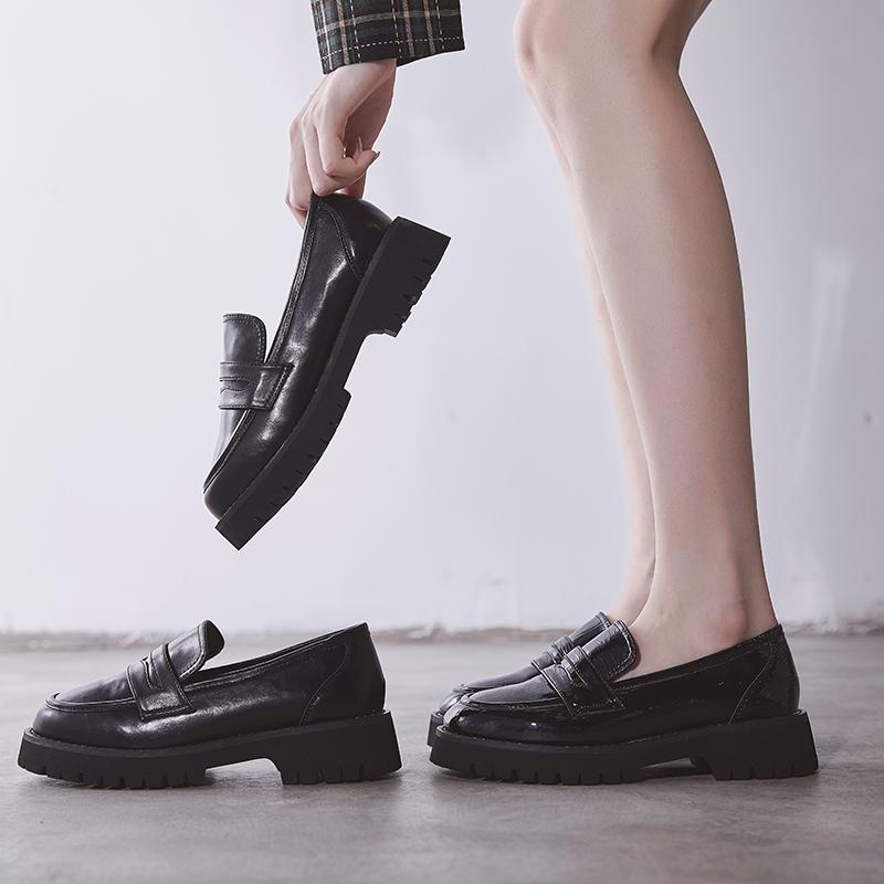 Single Shoes Women 'S New Black Platform Shoes Thick Bottom British Style Small Leather Shoes Women 'S Round Toe All -Match Women 'S Shoes