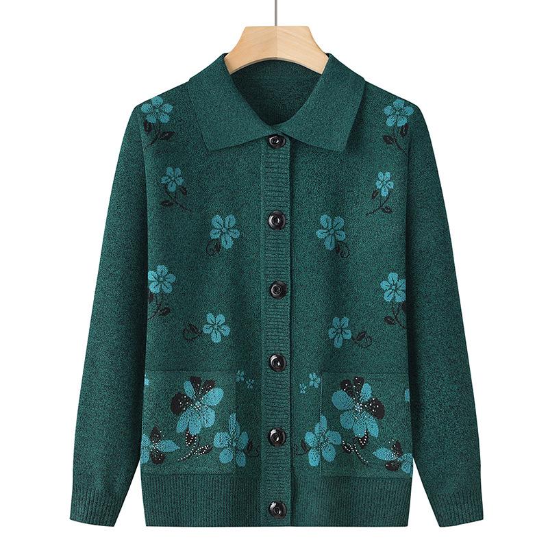 Autumn Winter Wool Cardigan for Middle-aged Women and Elderly - Comfortable Knitwear for Moms