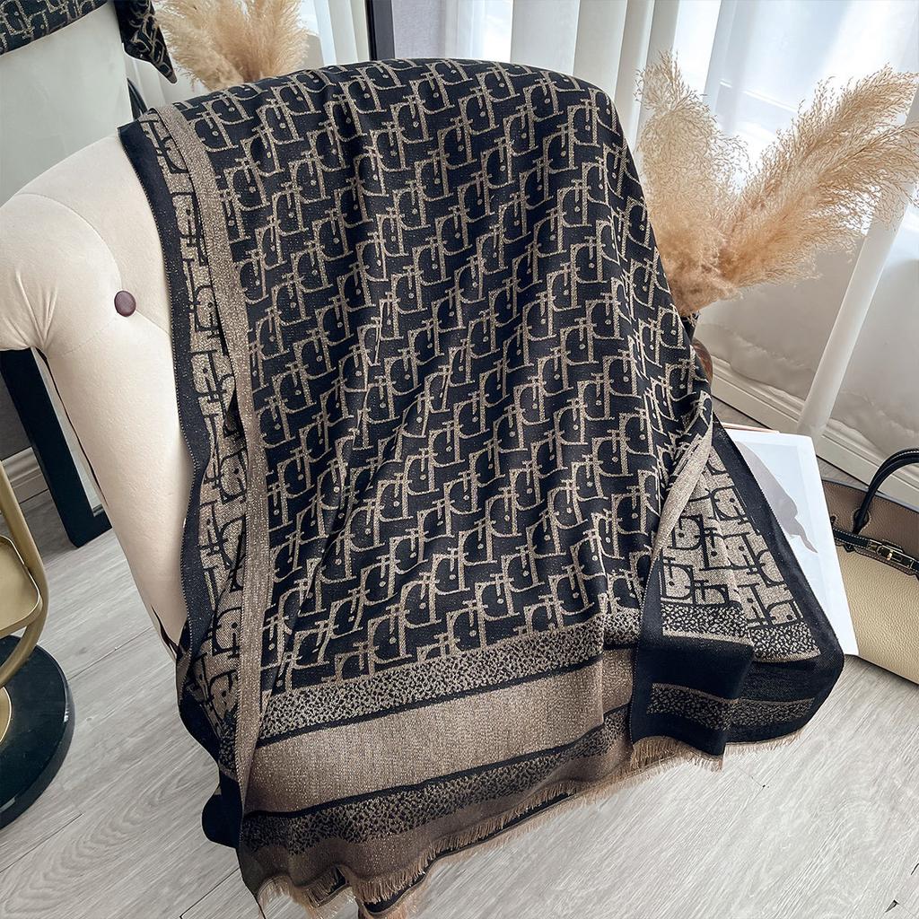 Cachecol Popular de Transmissão ao Vivo de Celebridade da Internet Cachecol Quente Feminino Xale Cachecol de Seda com Fio Dourado de Dupla Face Cachecol Externo Feminino Moda