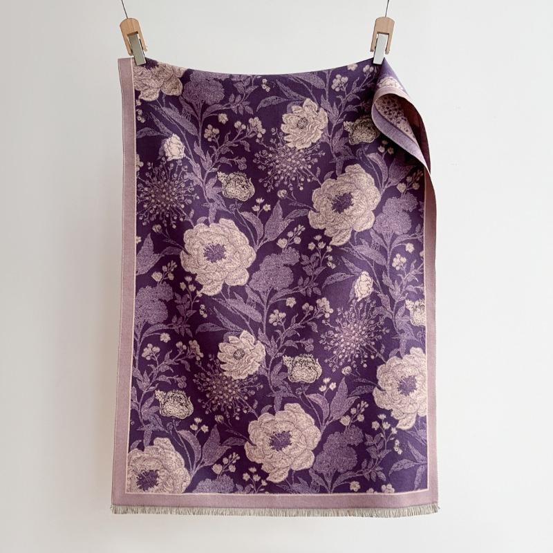 Women Elegant Vintage Large Floral Thick Warm Scarf Shawl For Autumn Winter