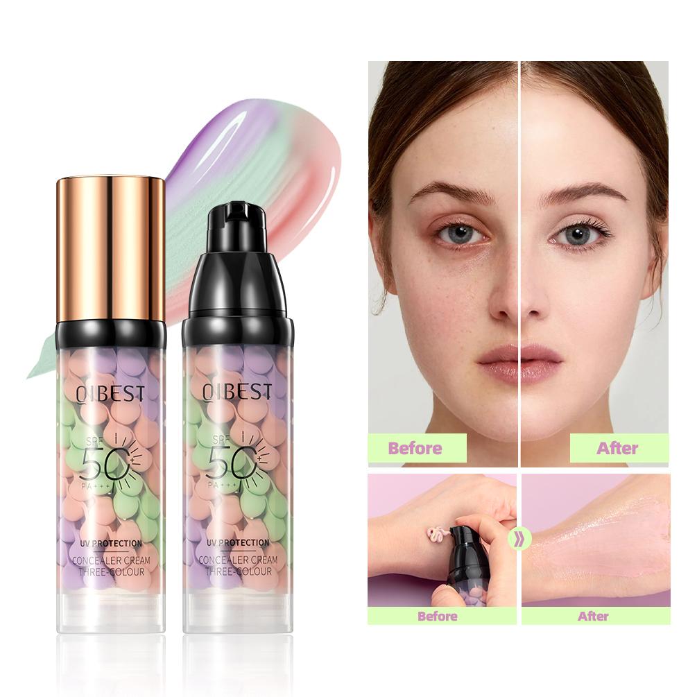 Qibest Drie Persbericht Crème Concealer Isolateer Make-up Gezichtsbasis Verhelderende Crème Vloeibare Concealer Gezichtsprimer beige