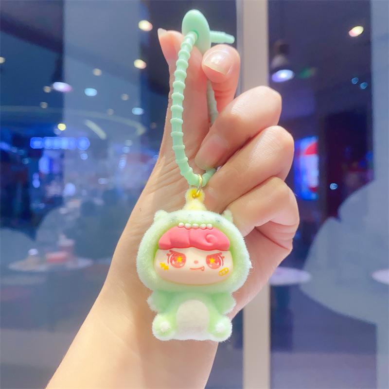 Creative Flocking Sitting Position Girl Tide Play Cute Doll DIY Keychain Schoolbag Pendant Keychain Pendant