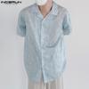 INCERUN Summer Oversized Men Lapel Neck Short Sleeve Print Casual Shirts