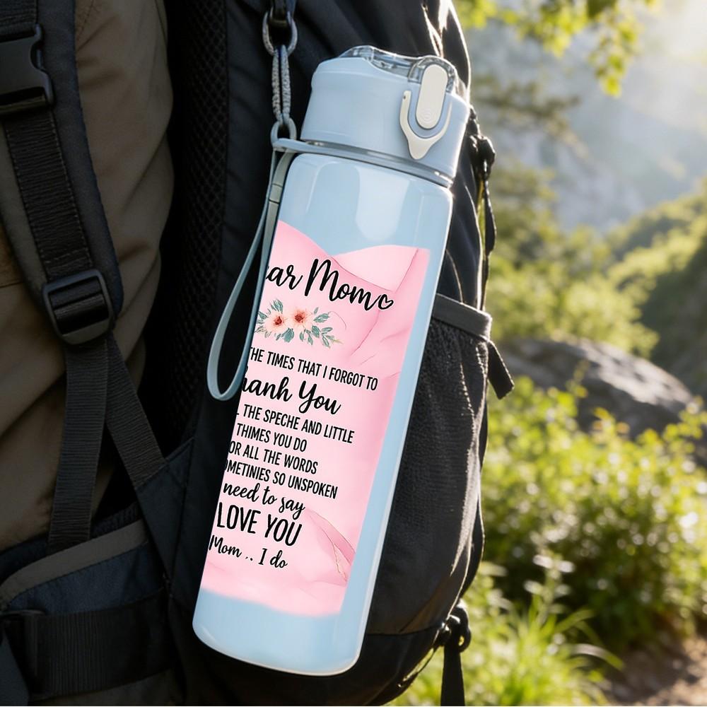 1PC Our Mom Text Quote Print 750ml Color Plastic Sports Water Bottle Leakproof Flip Straw Lid Suitable for Sports Office Home Use