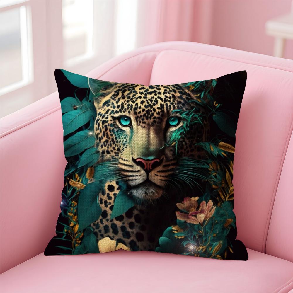 Fashion Leopard Cushion Cover Natural Linen Pillow Case Double-Sided Print Decorative Sofa Pillowcase Home Decor Gift