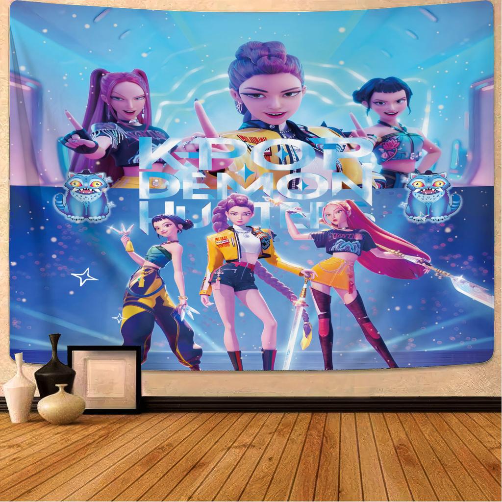 1 K-Pop Demon Hunters Print Tapestry Multi Size Living Room Wall Art Decoration Background Cloth Machine Washable Space Pendan