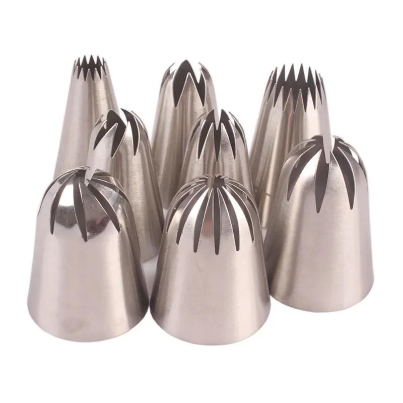 Cake Decorating Kitchen Baking Tools for Cupcake, 8Pcs/Set Large Pastry Nozzles Icing Piping Tips, Stainless Steel, Cream Rose