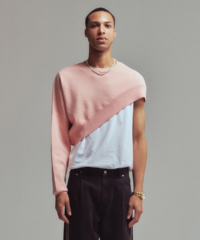 ERER [Un] Diagonal Crop Knit Pink