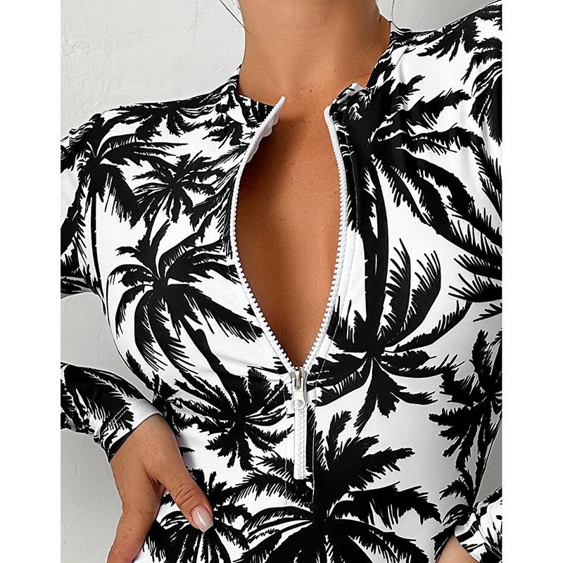Women Bikini One-piece Zippers Conservative Sexy High Waist Bathing Suit Beach Swimwear Female Summer Swimsuit