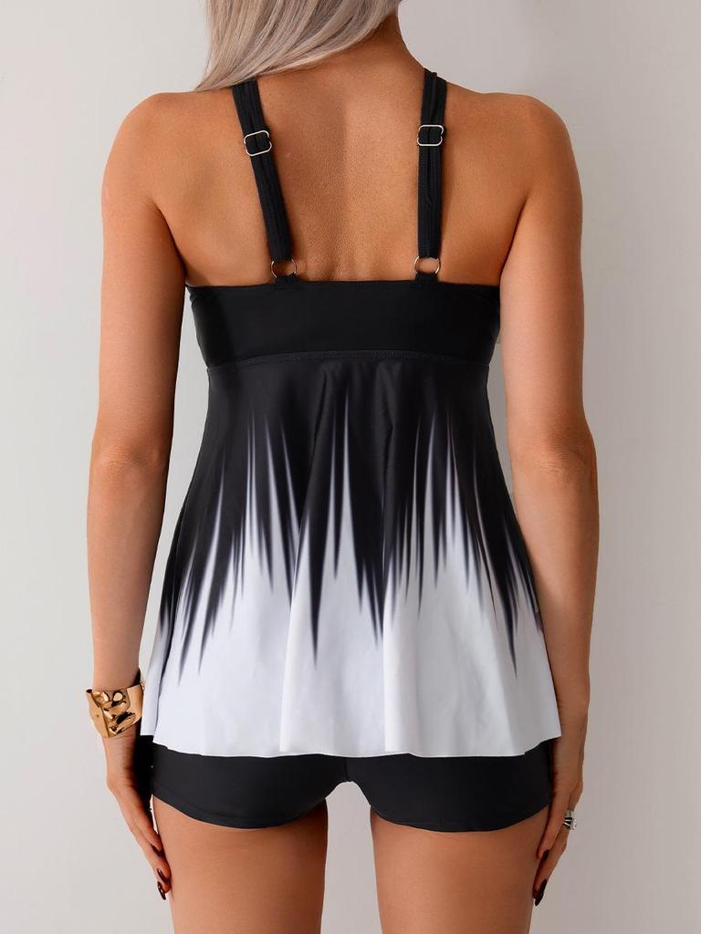 Plážová dovolená Plavky Dvoudílné plavky Dámské Gradientní plavky Plochý přední díl Plavecké šortky Tankini Jemné šití V různých barvách Plážové oblečení