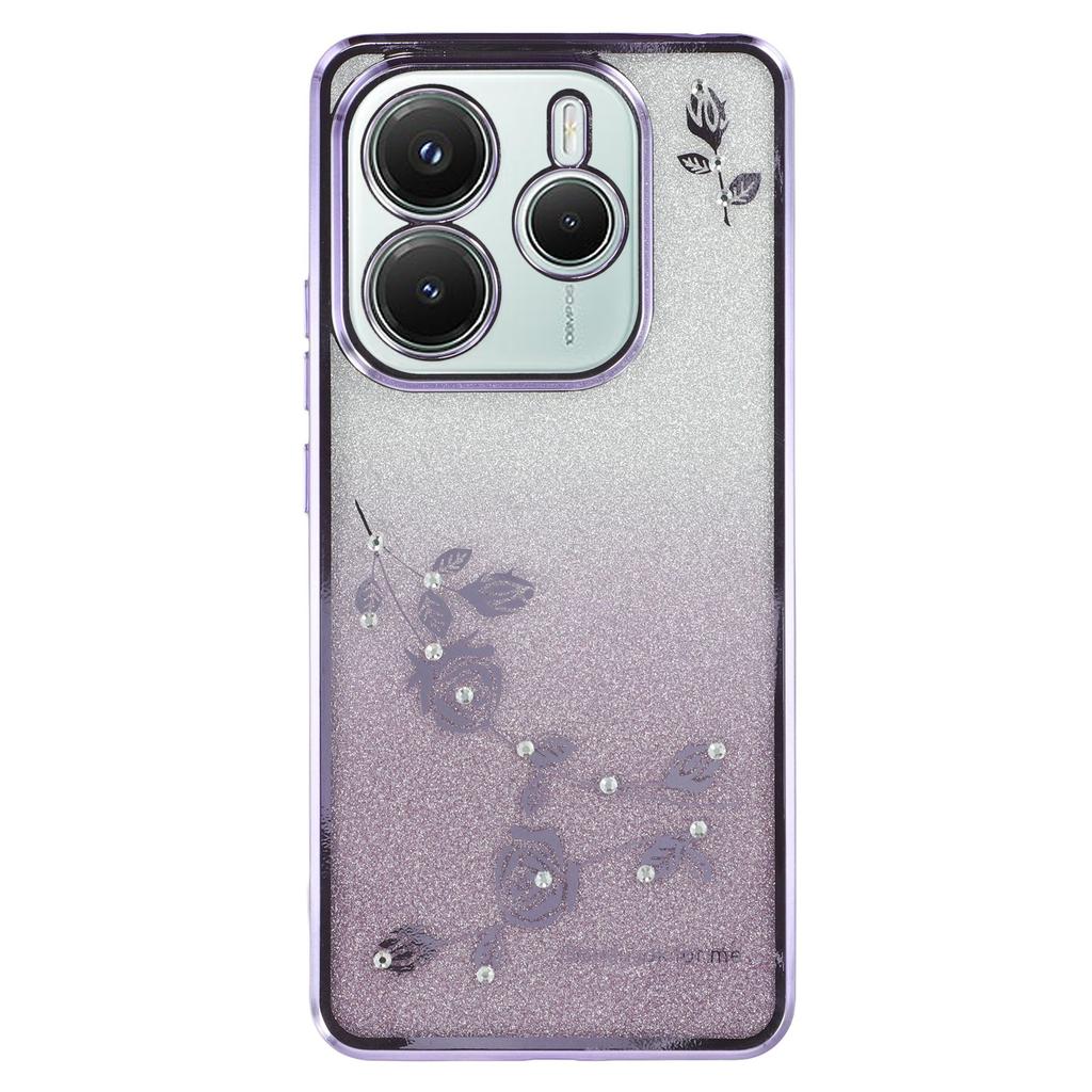 KADEM For Xiaomi Redmi Note 14 5G Case Ring Kickstand TPU Flowers Phone Cover Gradient Glitter