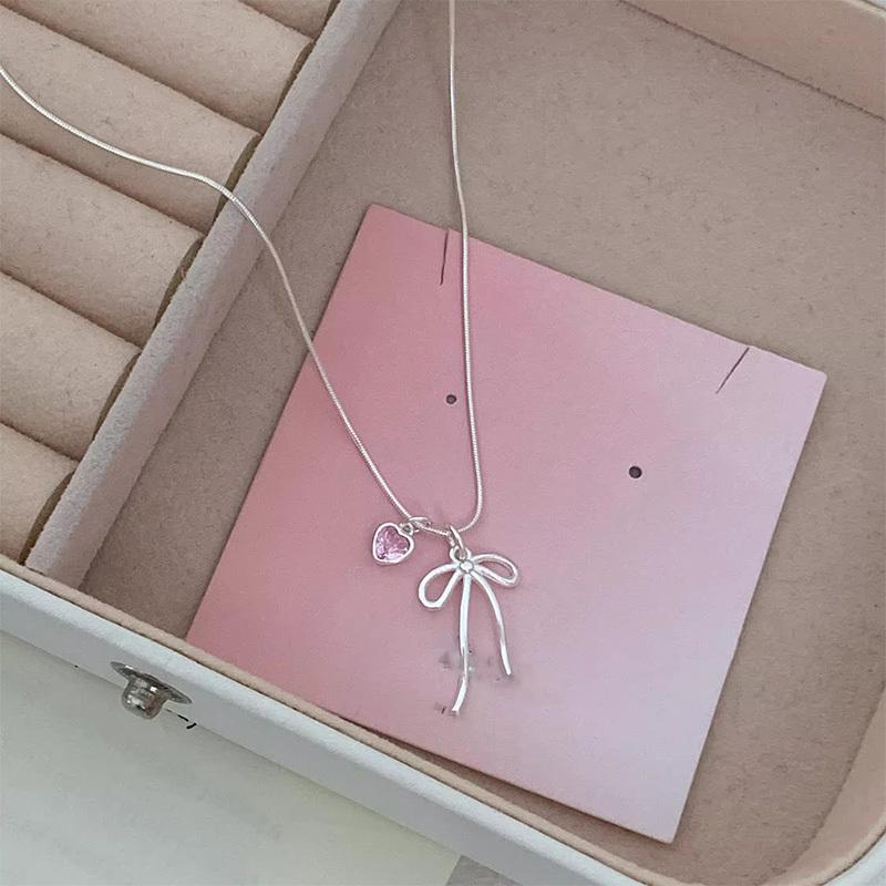 Pink Bow Pendant Necklace, Women's Sweet and Elegant Style, Classic and Simple Personality, Engagement Jewelry, Preferred Gift Giving