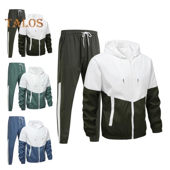 2 bucăți/set bărbați îmbrăcăminte sport cu glugă cu șnur cu mânecă lungă hanorac haină elastică cu șnur buzunare în talie set pantaloni lungi patchwork ținute sport de culoare