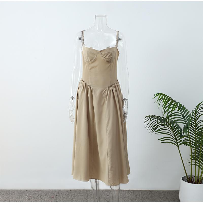 

Сексуальна жіноча суцільна плісирована сукня-слінг Шикарні без рукавів без спини Сукні з вільним подолом А-силует Елегантна жіноча вечірня сукня Халати на вулиці XL дубильна кора