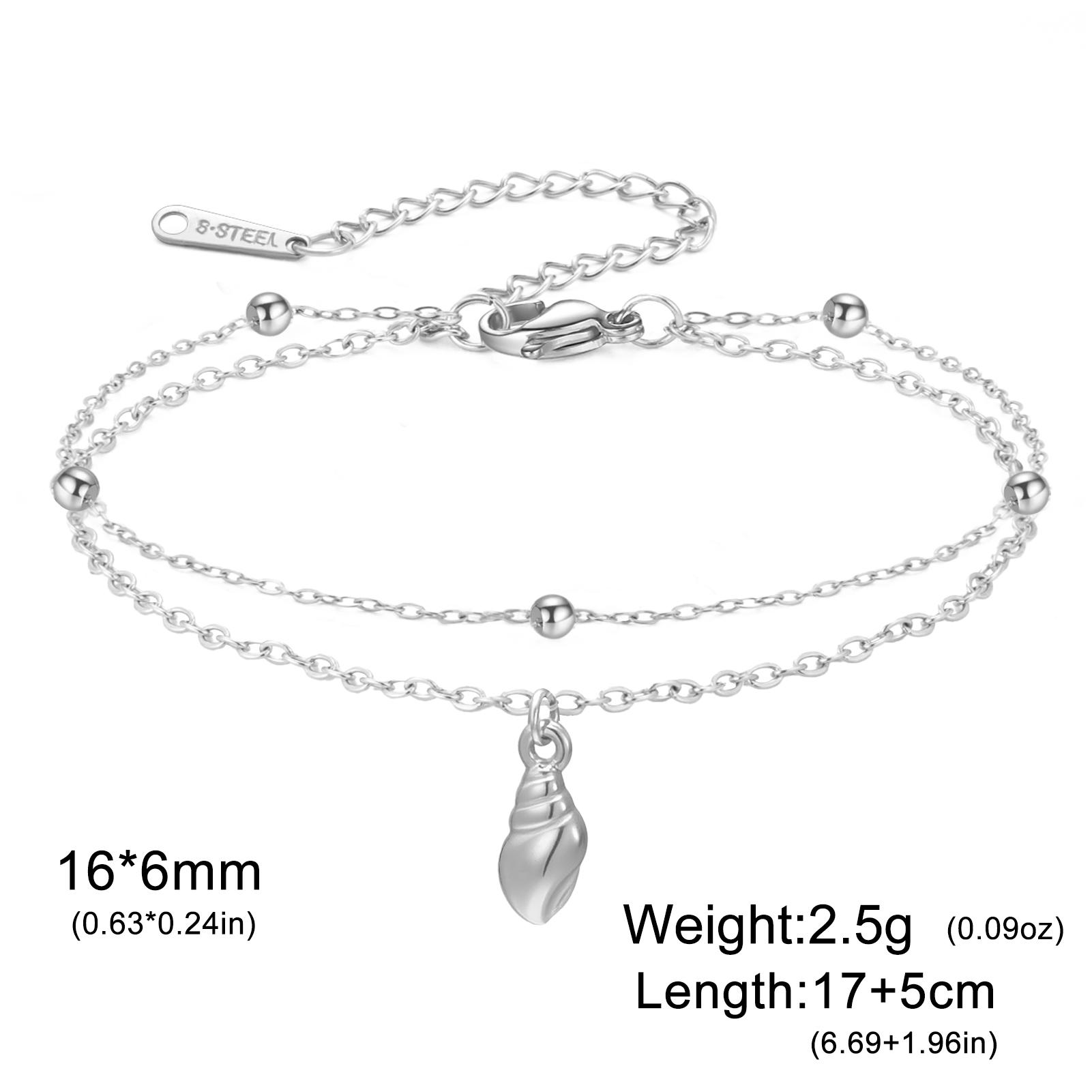 

Teamer Conch Charm Double Layer Beads Chain Bracelet Stainless Steel Adjustable Bracelets For Women Fashion Beach Jewelry Gift 17-22cm