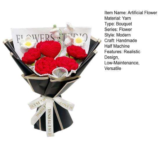 Umělé květiny Ručně háčkovaná kytice květin Měkká bavlněná příze Bezúdržbové Srdce Růže Květina Umělá květina Svatby Výročí Domácí dekorace