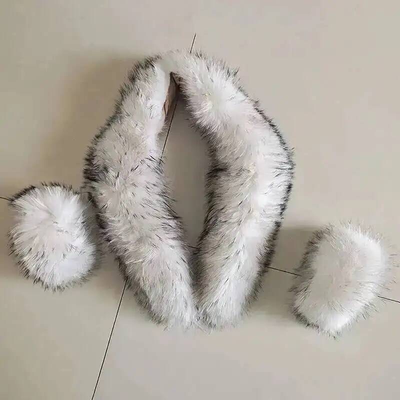 Elegant Luxury Raccoon Fur Collar Cuff Set Large Size 100% Real Fur Scarf Thick Warm Ladies Shawl Coat Collar Women Winter