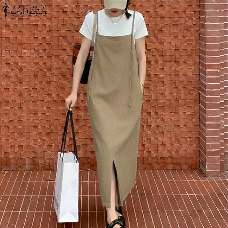 ZANZEA Women Short Sleeve T-Shirts and Straps Dress Casual Two Piece Suit Sets