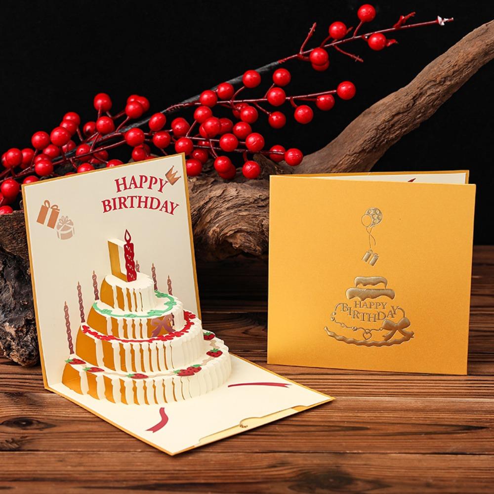 Folding 3D Pop Up Birthday Card Hollow Paper Carving Invitation Card Message Cards  Baby Shower