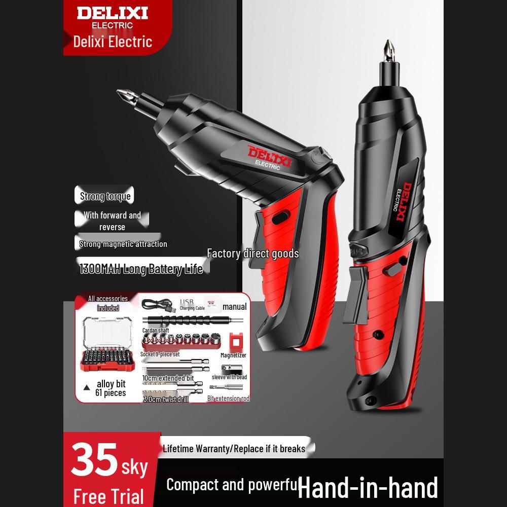 Delixi Pistol-Grip Electric Screwdriver & Drill Set - Compact, Multifunctional Home Tool