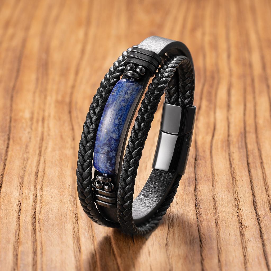 European and American Geometric Tiger's Eye Stone Bracelet Men's Multi-layer Leather Rope Bracelet Stone Bracelet Magnet Buckle Bracelet Women 2026