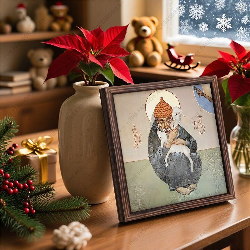 Decorative painting of Orthodox icons,Consecrated icon "St. Spyridon of Trimifunt",Photo frame painting,Christian Wall Art,20cm*20cm,Spiritual gift