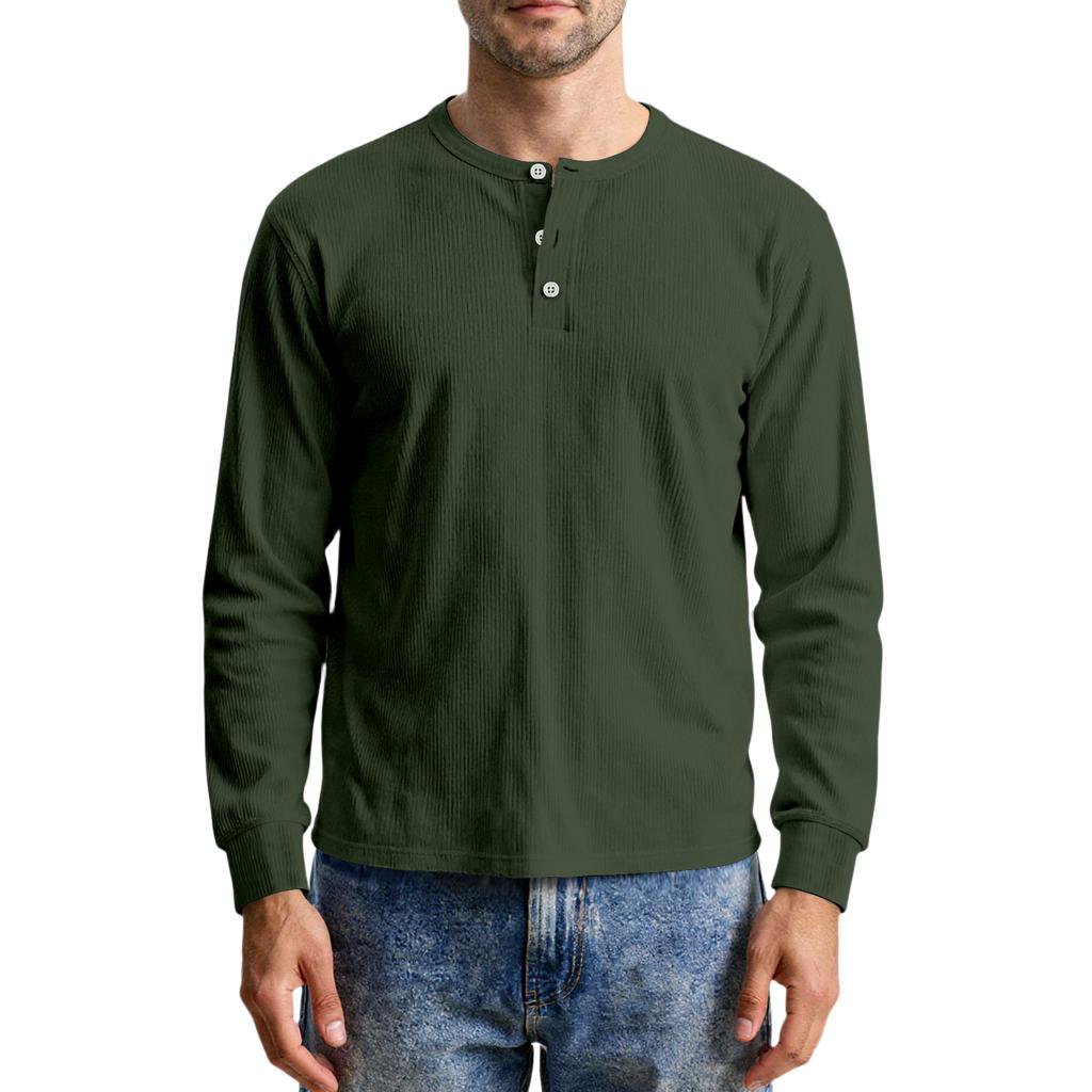 Men's Casual Knit Button-Up Long-Sleeve Shirt