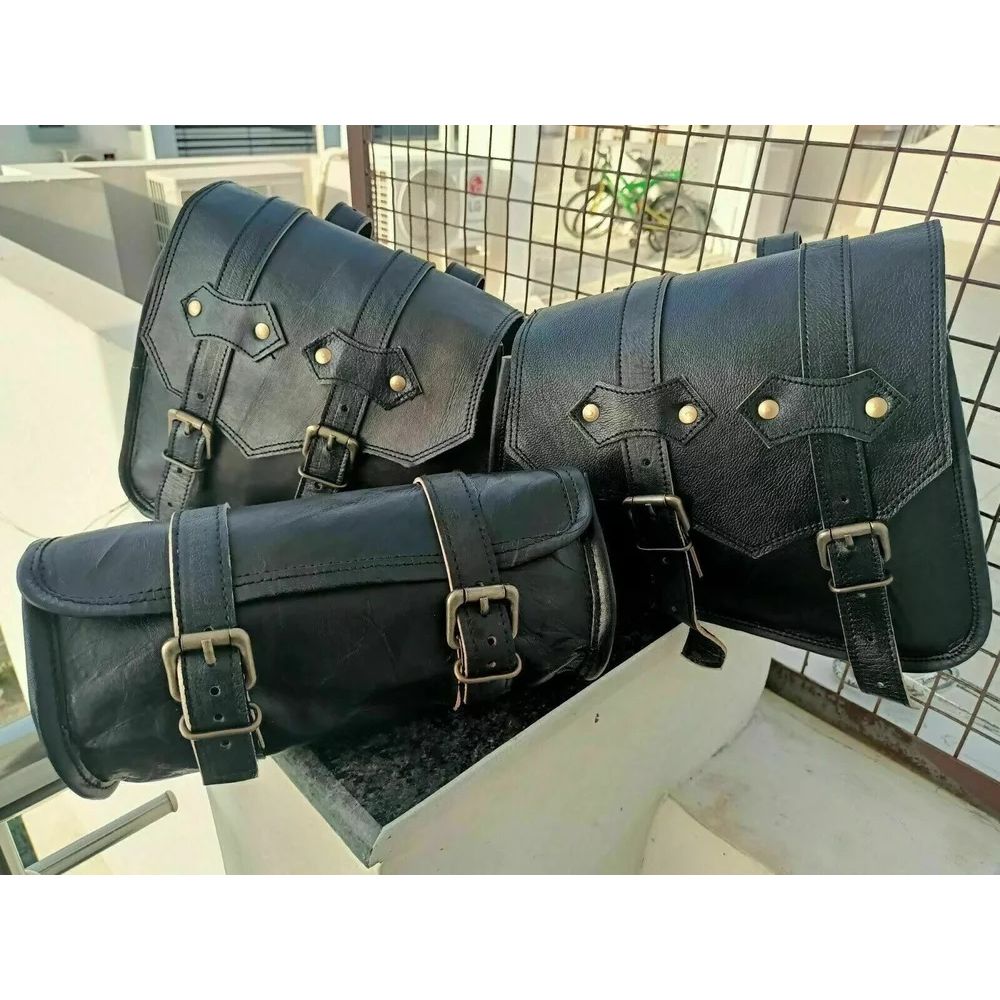 Motorrad Leder 2 Taschen Seite 1 Werkzeug Tasche Satteltaschen Sattel Packtaschen ( 3 Taschen)