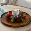 Christmas Candle Ring Candlestick Wreath Red Poinsettia Pine Needle Berry Decor Wreath with Berries Tabletop Centerpiece for Home Party Wedding