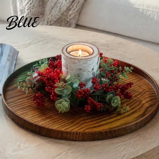 Christmas Candle Ring Candlestick Wreath Red Poinsettia Pine Needle Berry Decor Wreath with Berries Tabletop Centerpiece for Home Party Wedding