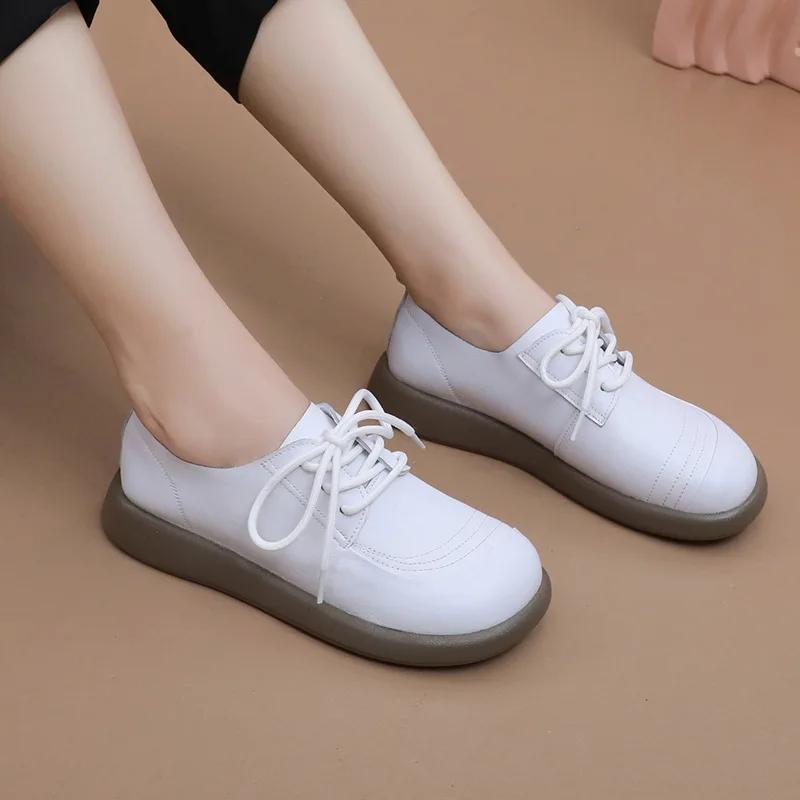 Retro Flat-bottomed Small White Shoes Women's Spring and Autumn Soft-soled Soft-faced Shoes with Plus Size Girl Shoes