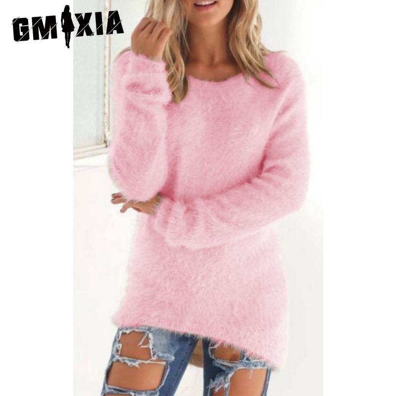 GMXIA Women's Fashion Casual Solid Color Print Autumn Winter Long Sleeve O-Neck Loose Sweaters