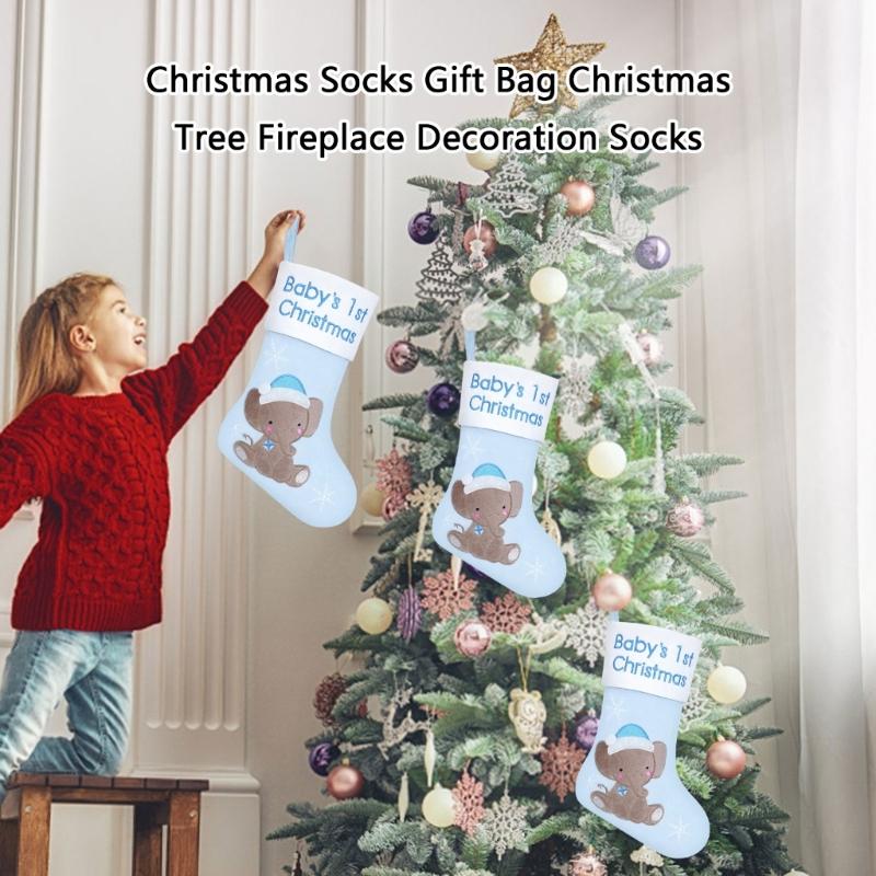 Christmas Tree Ornament Elephant Christmas Stockings Gift Bag Christmas Hanging Socks For Fireplaces Door Decoration