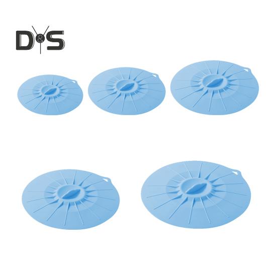 Sada 5 silikonových víček na misky, hrnce, mikrovlnné trouby, vhodné do mikrovlnné trouby, nepropustné víčka na nádoby různých velikostí s otvory pro zavěšení