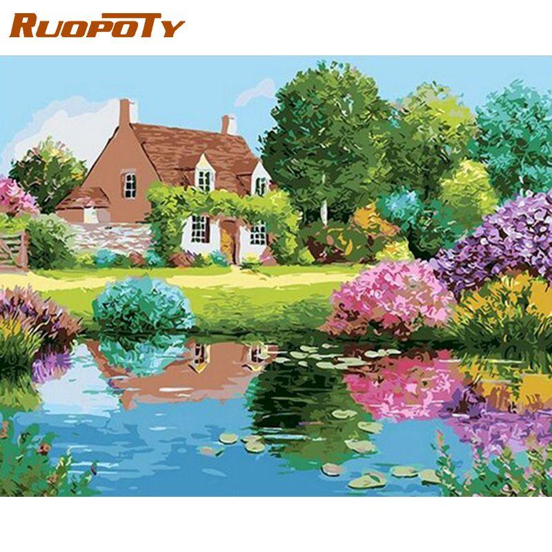 RUOPOTY Приморский пейзаж, сделай сам, картина по номерам, пейзаж, акриловая раскраска по номерам, наборы для домашнего настенного искусства 40x50 см