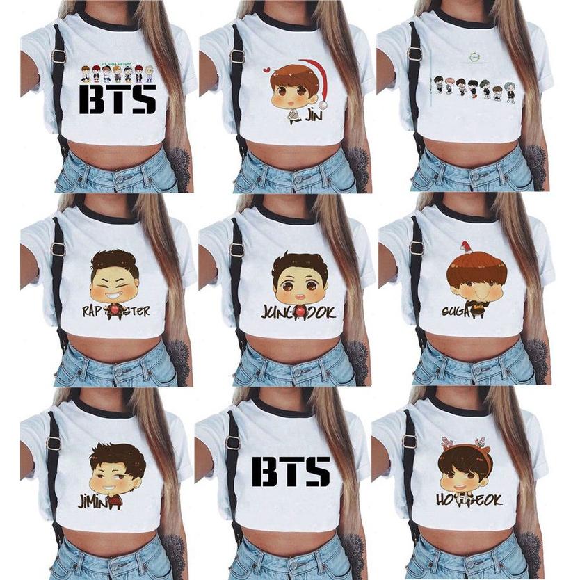 Kpop Bts Bangtan Boys Kortärmad Damtopp Med Söt Figurdesign Perfekt För Sommaren