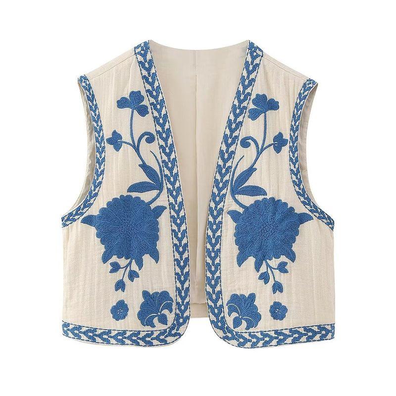 Leisure Sleeveless Embroidered Vest Casual Retro Sleeveless Embroider Vest Female