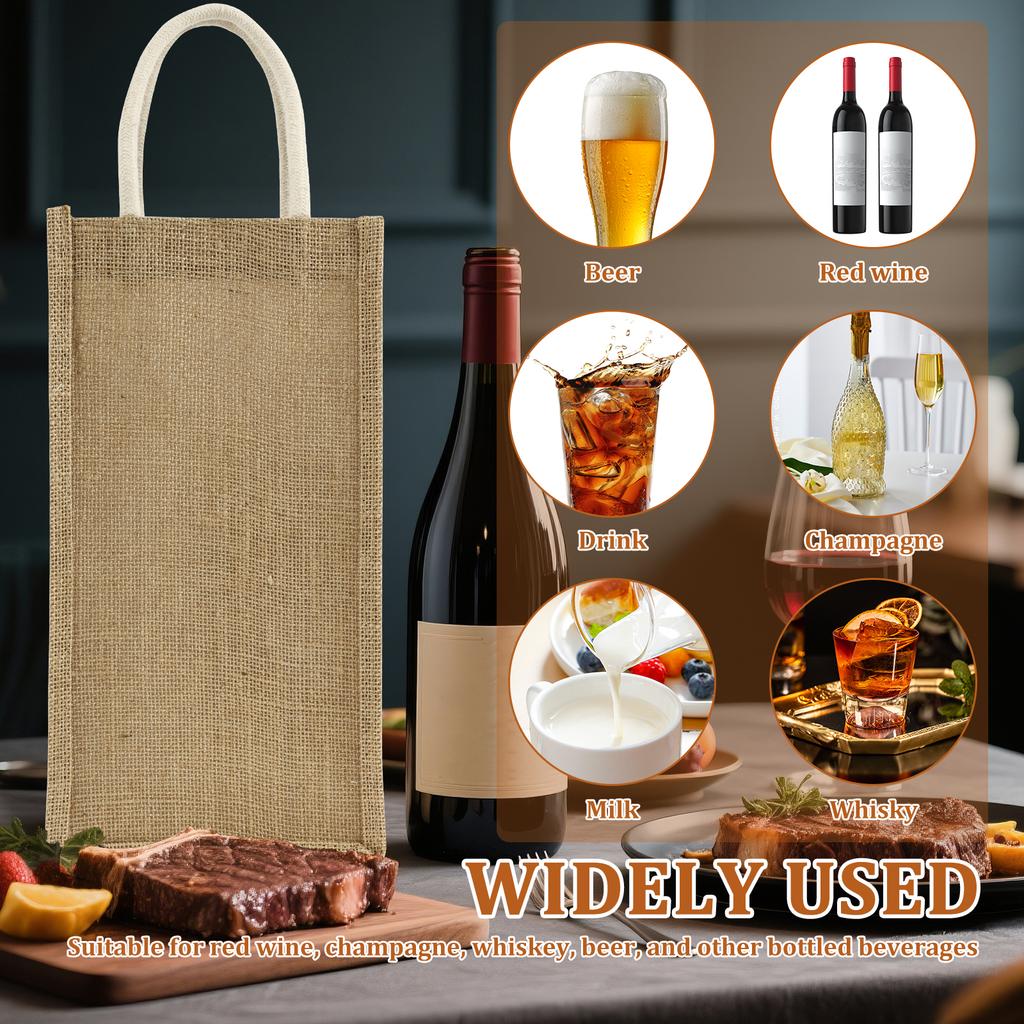 4 Pcs Jute Wine Tote Bag Reusable Burlap Tote Bags with Handles Champagne Package Bags for Weddings Parties Travel Storage
