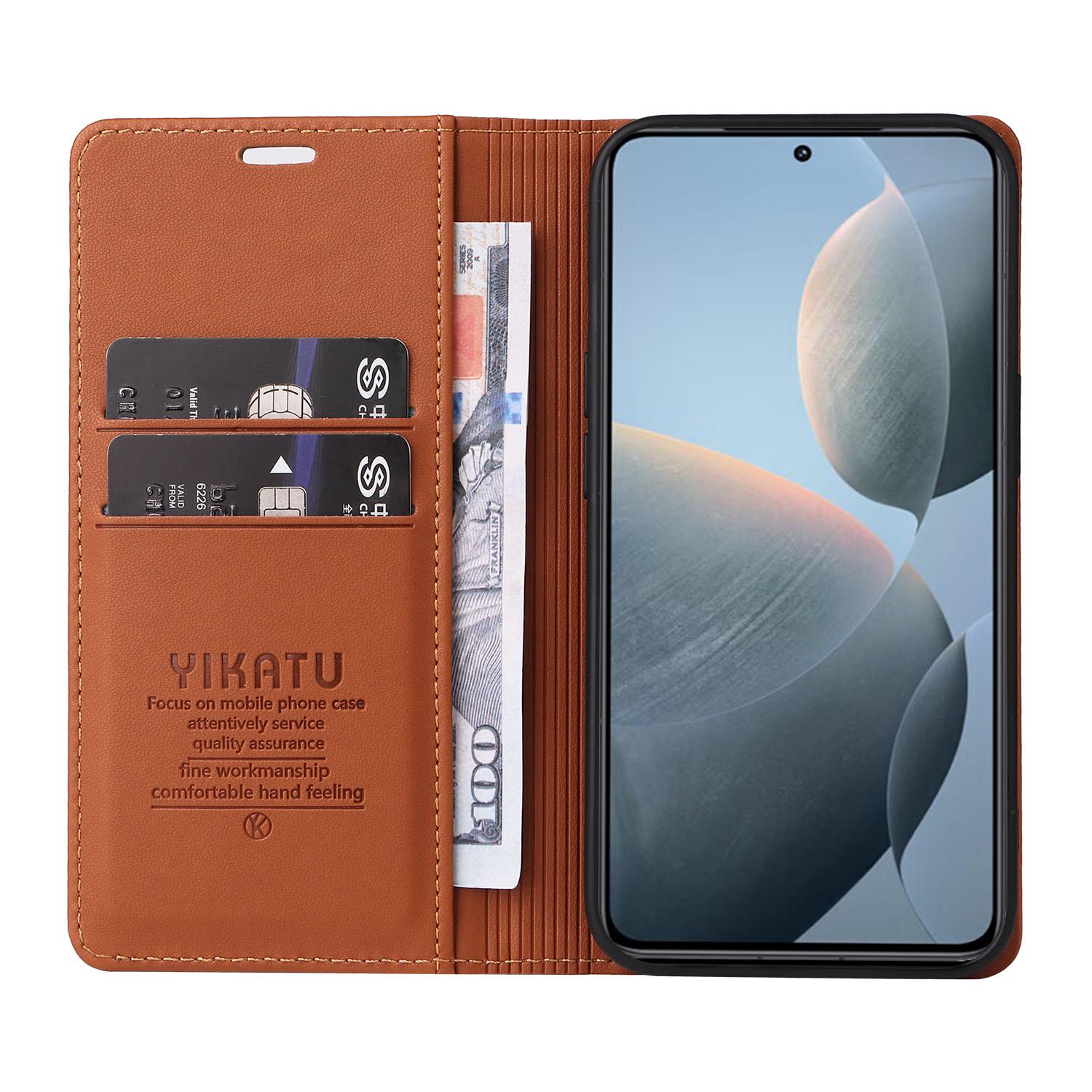 

For Xiaomi 14T Case Stand Leather Phone Cover Strong Magnetic Closure Brown