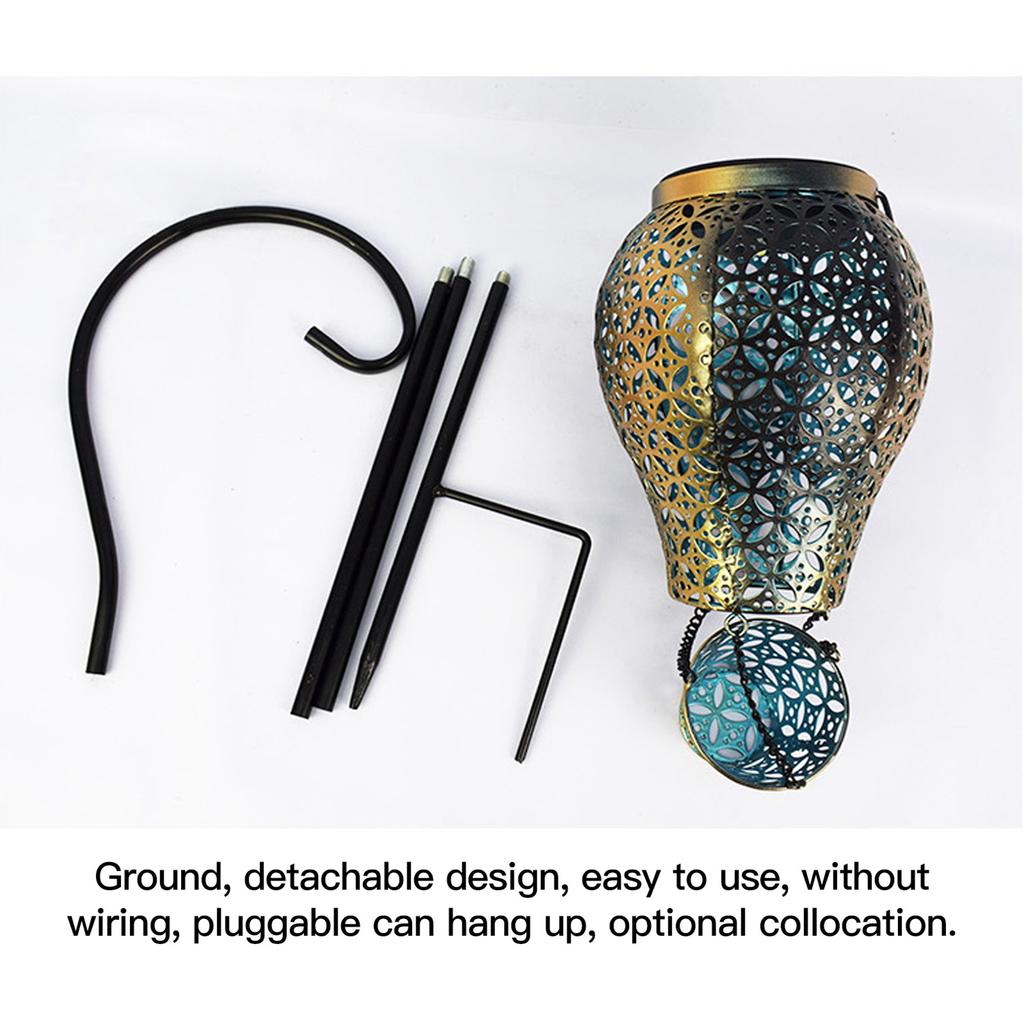 Hot Balloon Solar Lantern Decorative Hollow Iron Light Hanging Outdoor Lamp for Garden Pathway Yard