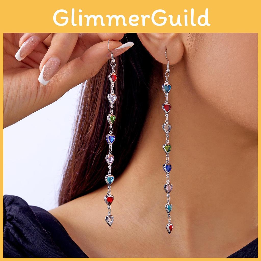 Spring Heart Themed Long Dangle Earrings With Tassels And Electroplated Finish For Girls