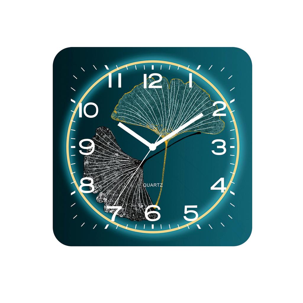 New Chinese Style Blue and Green Two-color Ginkgo Leaf Square Ginkgo Leaf Wall Clock