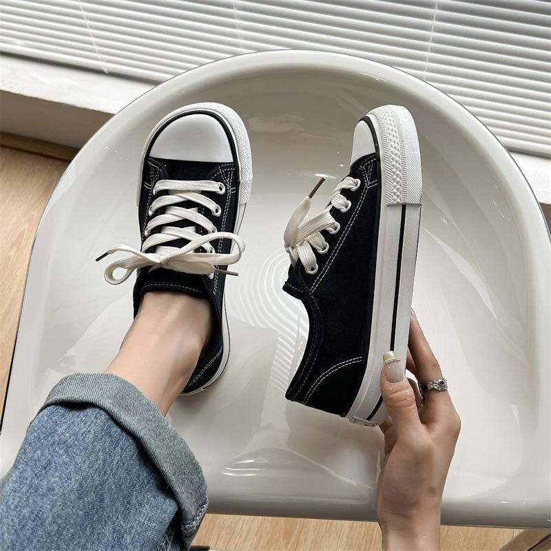 

Mango head canvas shoes women s shoes new summer wide head cloth shoes spring and autumn students versatile square head sneakers thick sole 40 чорний