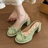 Fashion Bow Women Heeled Sandals Platform Loafers Shoes Woman Slingback 2025 Trend Dress Shallow Summer Pumps Soft Leather Sandalias
