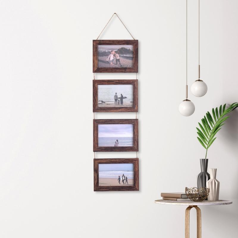 Wall Hanging Picture Frames Collage with 4Opening Casual Styles Engineered Wood Frames 4×6inch Photo Wall Mount Only